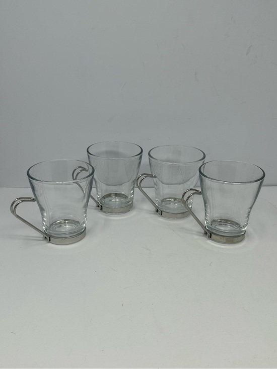 Vitrosax by Bormioli Rocco Other - Set of 4 VTG Vitrosax Italy Cappuccino Glass Cups/Mugs Removable Metal Handle